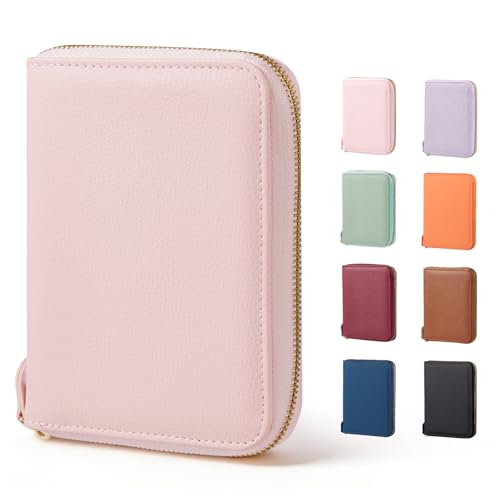 CoBak Passport Holder Cover with Safe Zipper Closure, Premium Passport Wallet for Travel, RFID Blocking Card Case, Waterproof Travel Accessories for Women, Pebbled Pink - Image 1