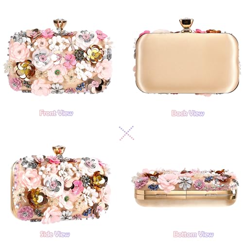 Selighting Colorful Floral Clutch Evening Bags for Women Formal Beaded Wedding Purse Prom Cocktail Party Handbags Black - Image 5