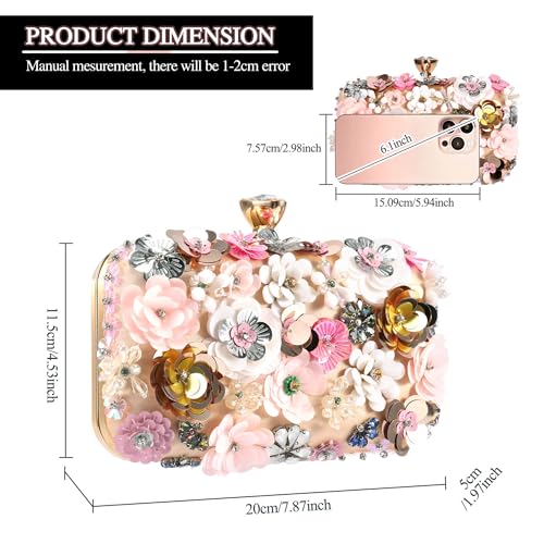 Selighting Colorful Floral Clutch Evening Bags for Women Formal Beaded Wedding Purse Prom Cocktail Party Handbags Black - Image 3
