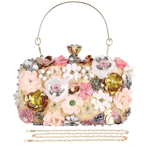 Selighting Colorful Floral Clutch Evening Bags for Women Formal Beaded Wedding Purse Prom Cocktail Party Handbags Black - Image 1