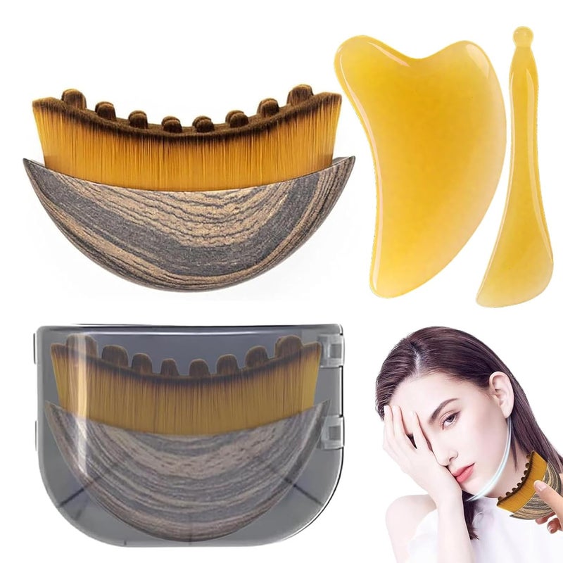 squishy 3Pcs Lymphatic Contour Face Brush, Lymphatic Drainage Tool,Facial Massage Set for Puffiness Reduction, Includes Lymphatic Brush, Gua Sha Tool for Jawline Contouring, Travel-Friendly Skincare Accessory - Image 1