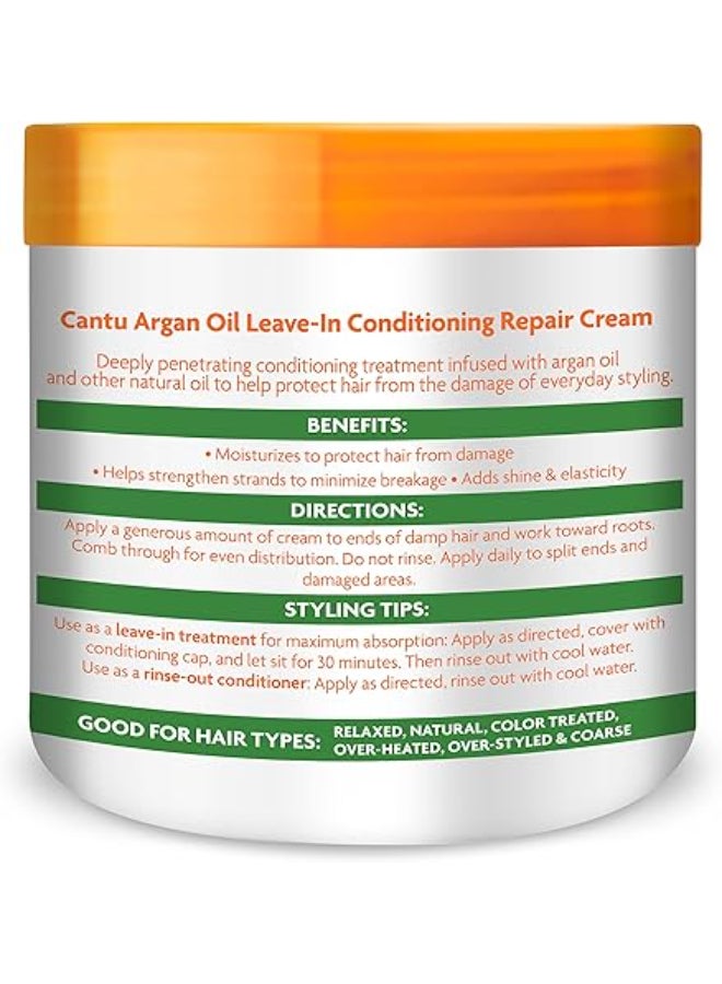 Cantu Argan Oil Leave-In Conditioning Repair Cream 453 g - Argan Oil & Shea Butter Formula Deeply Conditions & Protects from Heat, Gentle on Relaxed, Texturized & Natural Hair 453grams - Image 2