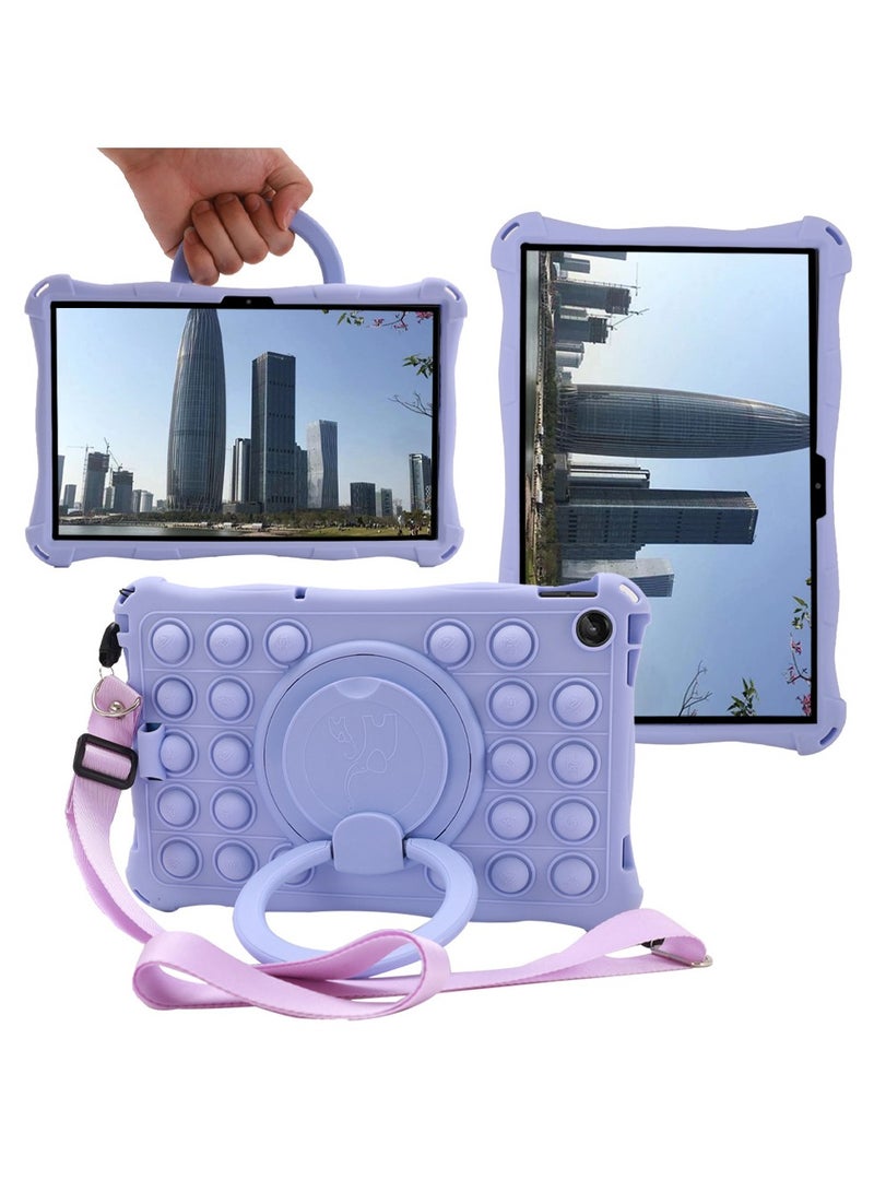 عام غطاء متوافق مع جهاز Lenovo Tab M10 الجيل الثالث مقاس 10.1 بوصة (طراز TB-328FU / TB-328XU) لعام 2022، غطاء أطفال مصنوع من السيليكون الناعم مع حامل دائري قابل للدوران 360 درجة وحزام كتف. - Image 2