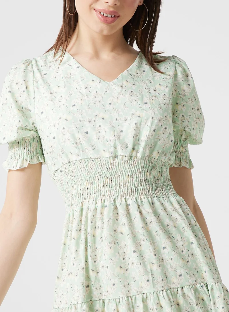 Ginger Floral Smocked Midi Dress