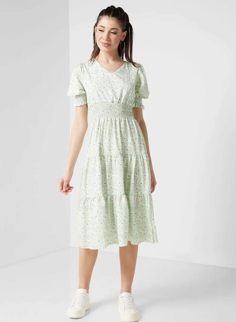 Ginger Floral Smocked Midi Dress