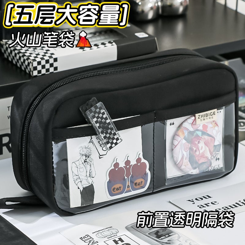 Volcano Large Capacity Transparent Pencil Case – Fabric Stationery Box for Students - Image 3