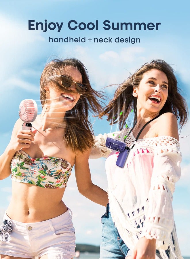 Portable Hand-Held Fan  LED Digital Display 5 Speeds Wind Office Desktop Multifunctional Folding Mini Electric Fan With A Neck Lanyard - Image 4
