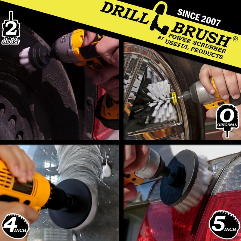 Drillbrush Automotive Soft White Drill Brush Set - Cloth Vinyl Fabric Seat Cleaner - Interior Car Detailing Kit - Leather Cleaning Brushes For Car Carpet - Wheel Cleaner Brush Drill Attachment Set - Image 2