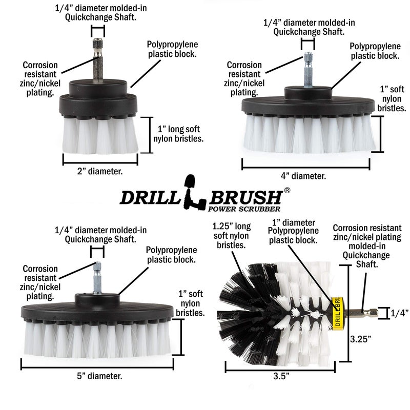 Drillbrush Automotive Soft White Drill Brush Set - Cloth Vinyl Fabric Seat Cleaner - Interior Car Detailing Kit - Leather Cleaning Brushes For Car Carpet - Wheel Cleaner Brush Drill Attachment Set - Image 5