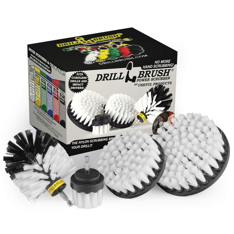 Drillbrush Automotive Soft White Drill Brush Set - Cloth Vinyl Fabric Seat Cleaner - Interior Car Detailing Kit - Leather Cleaning Brushes For Car Carpet - Wheel Cleaner Brush Drill Attachment Set - Image 1
