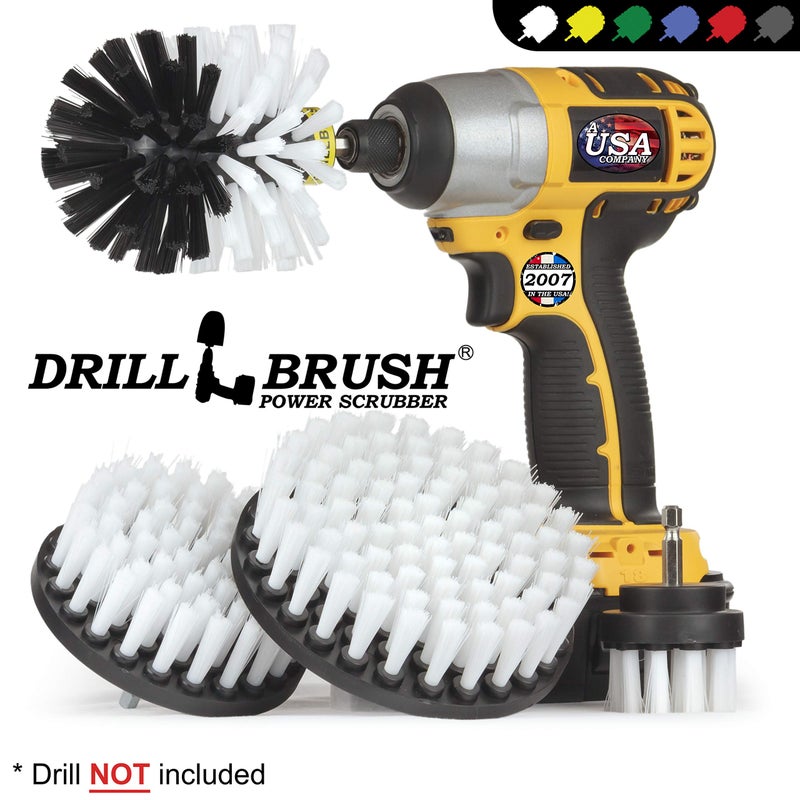 Drillbrush Automotive Soft White Drill Brush Set - Cloth Vinyl Fabric Seat Cleaner - Interior Car Detailing Kit - Leather Cleaning Brushes For Car Carpet - Wheel Cleaner Brush Drill Attachment Set - Image 4