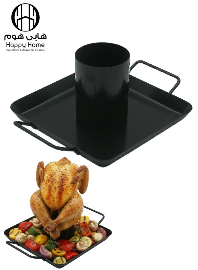 هابي هوم صينية شواء وتحمير الدجاج والديك الرومي بأسطوانة عمودية من المعدن – مثالية للباربكيو أو الفرن لتحضير دجاجة مشوية متساوية الطهي ومليئة بالعصارة – أدوات واكسسوارات شواء، مقاس 18×18سم - Image 1