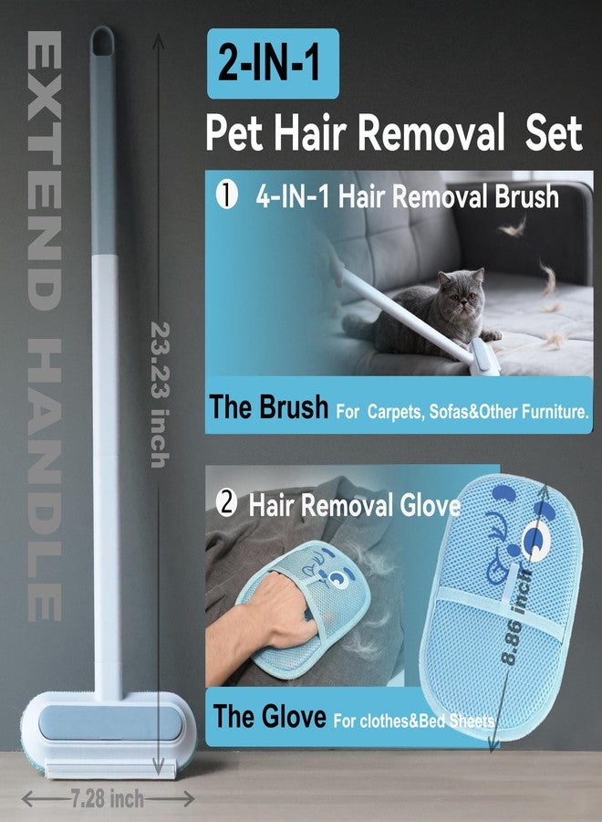 مجموعة إزالة شعر الحيوانات الأليفة - تزيل شعر الحيوانات الأليفة من السجاد والأثاث ومقاعد السيارات للقطط والكلاب، وتتضمن فرشاة سحرية 4 في 1 (بمقبض ممتد) وقفازًا لإزالة شعر القطط الكهروستاتيكي. - Image 2