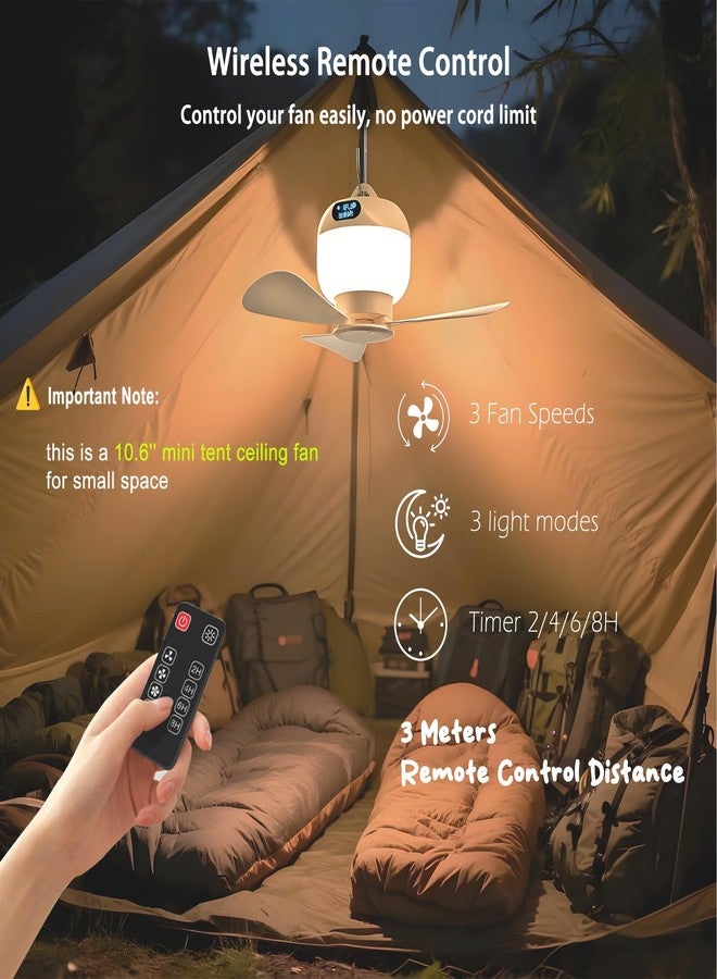 Negxi Tent Ceiling Fan with Light & Remote RV Camping Fan USB Rechargeable - Image 2
