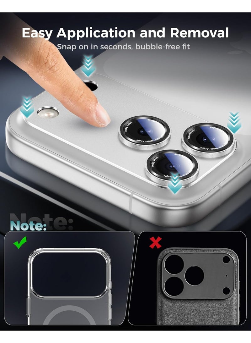 Glass ompatible for iPhone 17 Pro Max Camera Lens Protector  1-Pack Aluminum Alloy Metal Cover with HD Tempered Glass, Pro Camera Style, Shatter-Resistant, Scratch-Proof, Case Friendly silver - Image 2