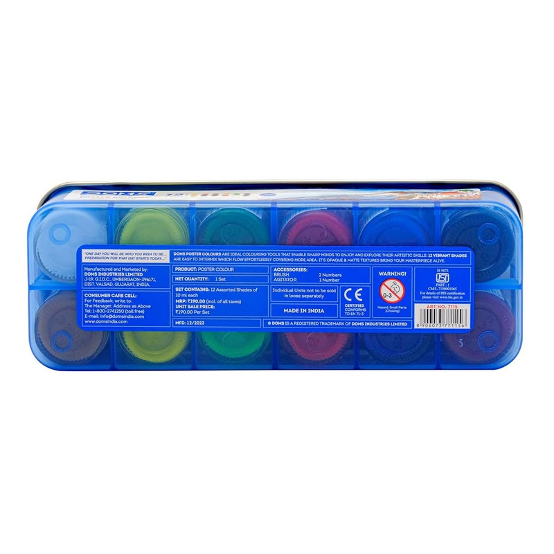 Doms 12 Shades Poster Colours | Rich & Vibrant Colors | Free Agigator & Brush Inside For Uniform Mixing | Non-Toxic & Safe For Childrens | Pack of 1 - Image 2