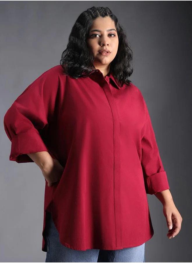 HIGH STAR Plus Size Solid Longline Relaxed Fit Shirt by Styli