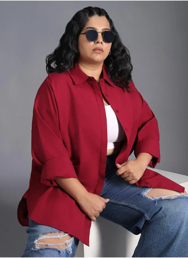 HIGH STAR Plus Size Solid Longline Relaxed Fit Shirt by Styli