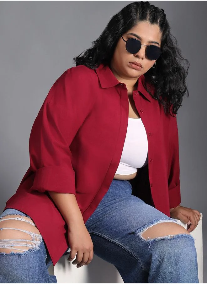 HIGH STAR Plus Size Solid Longline Relaxed Fit Shirt by Styli