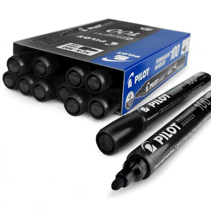 Pilot SCA-100 Permanent Marker Pen – Bullet Tip 4.0–4.5 mm, Black, Box of 12