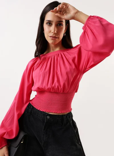 Dennis Lingo Women's Raspberry Poly Crepe Solid T-Shirt Regular Fit Tops