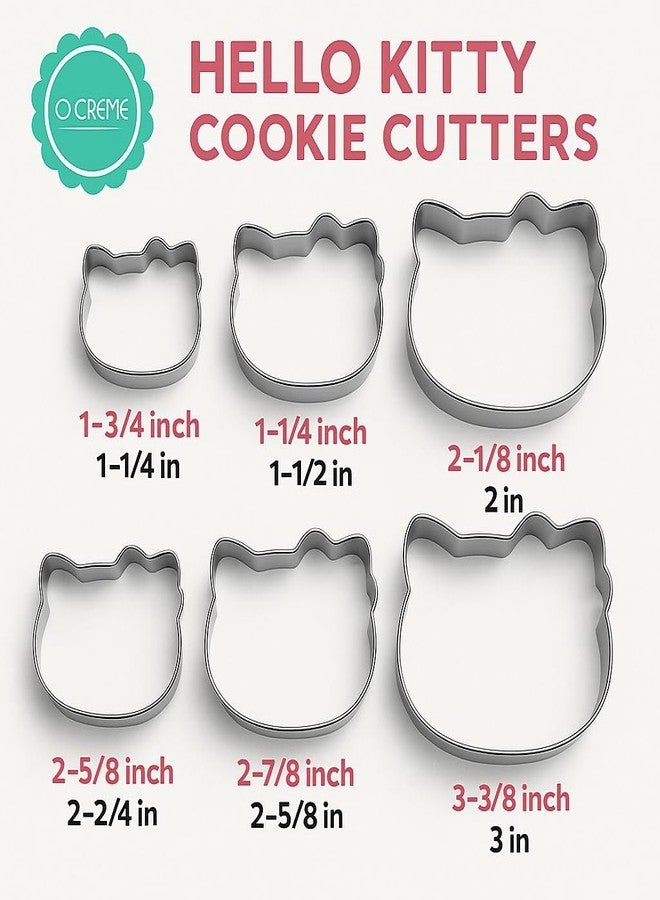 O'Creme Stainless Steel Hello Kitty Cookie Cutters 1-3/8, 1-3/4, 2-1/8, 2-5/8, 2-7/8 and 3-3/8 Inch - Image 2