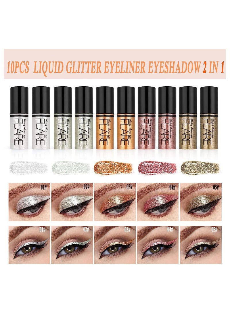BP مجموعة قلم مكياج عيون سائل لامع بـ 10 ألوان، كحل لامع معدني ذهبي متعدد الألوان، كحل لامع مقاوم للماء يدوم طويلاً، مجموعة أقلام ظل عيون سائلة… - Image 1
