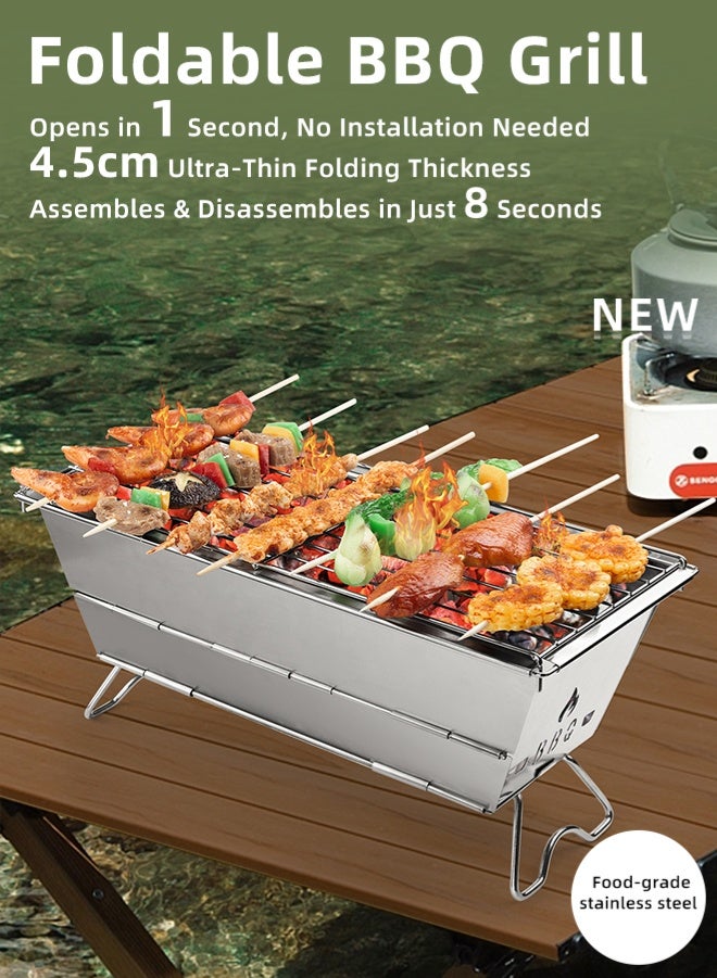 Zcheer Zcheer Foldable BBQ Grill - Stainless Steel & Sandproof 1s Unfold, 8s Fold 4.5cm Ultra-Thin 1.1KG Ultra-Light Perfect for Backyard Parties & Desert Camping - Image 1