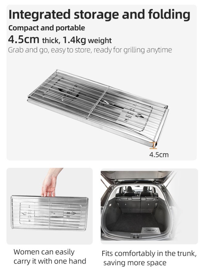 Zcheer Zcheer Foldable BBQ Grill - Stainless Steel & Sandproof 1s Unfold, 8s Fold 4.5cm Ultra-Thin 1.1KG Ultra-Light Perfect for Backyard Parties & Desert Camping - Image 2