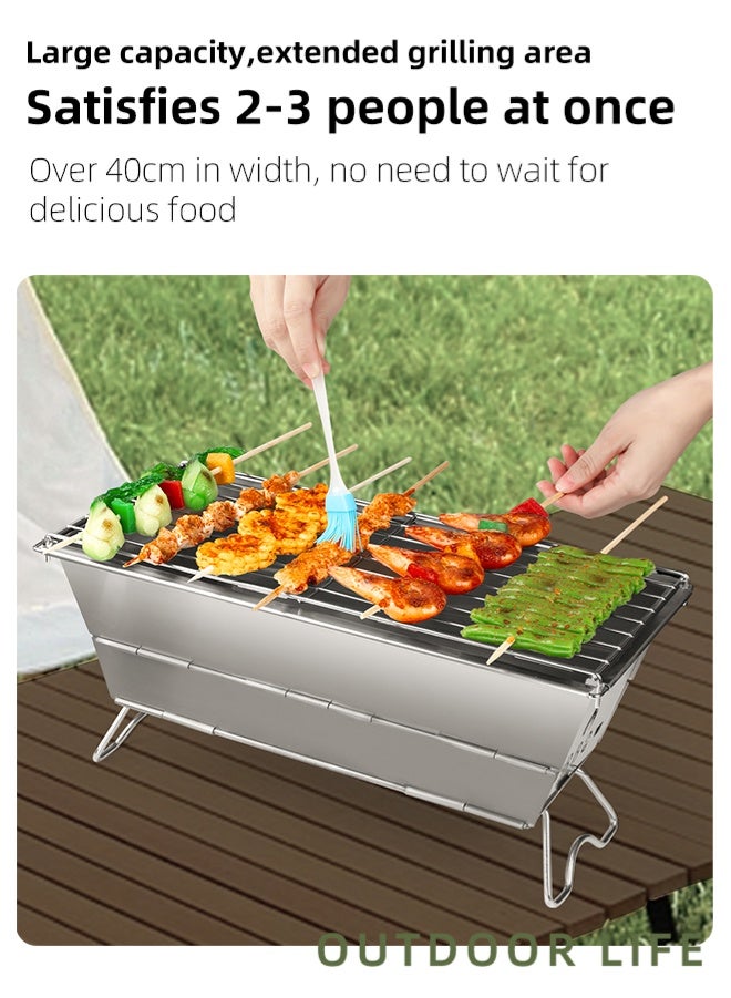 Zcheer Zcheer Foldable BBQ Grill - Stainless Steel & Sandproof 1s Unfold, 8s Fold 4.5cm Ultra-Thin 1.1KG Ultra-Light Perfect for Backyard Parties & Desert Camping - Image 3