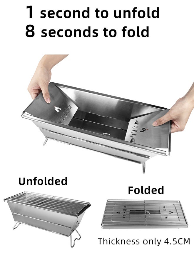 Zcheer Zcheer Foldable BBQ Grill - Stainless Steel & Sandproof 1s Unfold, 8s Fold 4.5cm Ultra-Thin 1.1KG Ultra-Light Perfect for Backyard Parties & Desert Camping - Image 4