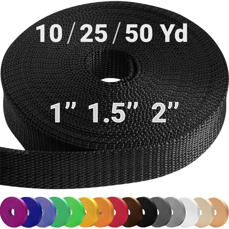 TECEUM 1 Inch Webbing â€“ Black â€“ 10 Yards â€“ 1â€ Webbing for Climbing Outdoors Indoors Crafting DIY - Image 1