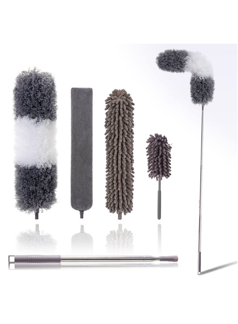XiuWoo 5 Pcs Microfiber Duster Kit, for High Ceiling with Extendable Dusters Cleaning 100" Extension Pole, Long Feather Fan/Car, House Tool Kit - Image 1