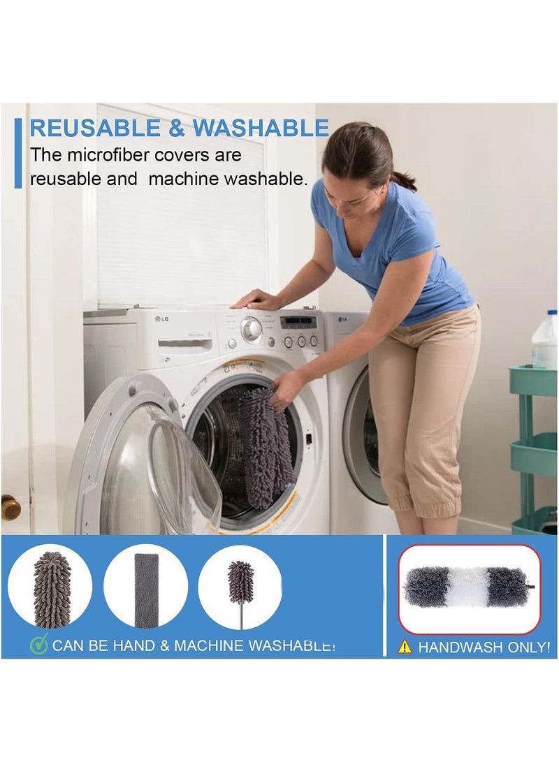 XiuWoo 5 Pcs Microfiber Duster Kit, for High Ceiling with Extendable Dusters Cleaning 100" Extension Pole, Long Feather Fan/Car, House Tool Kit - Image 5