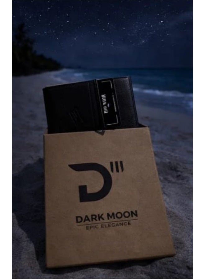 Dark Moon Black Genuine Sleek Leather Card Holder - Image 1
