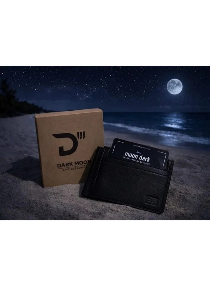 Dark Moon Black Genuine Sleek Leather Card Holder - Image 4
