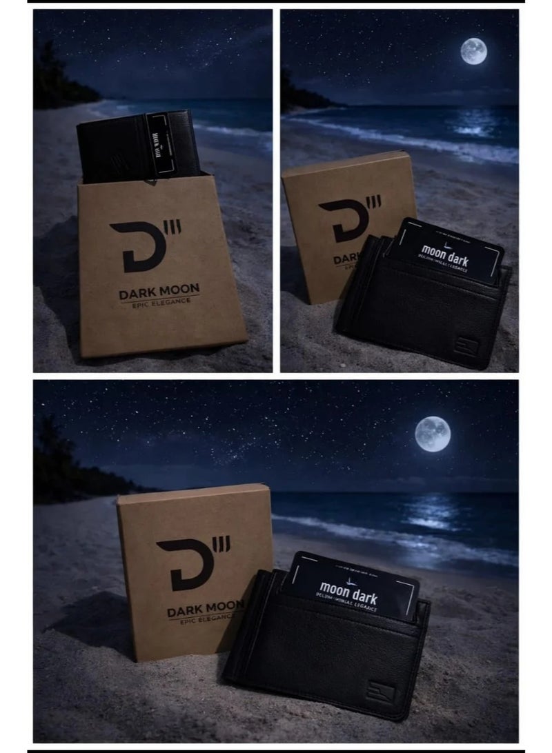 Dark Moon Black Genuine Sleek Leather Card Holder - Image 3