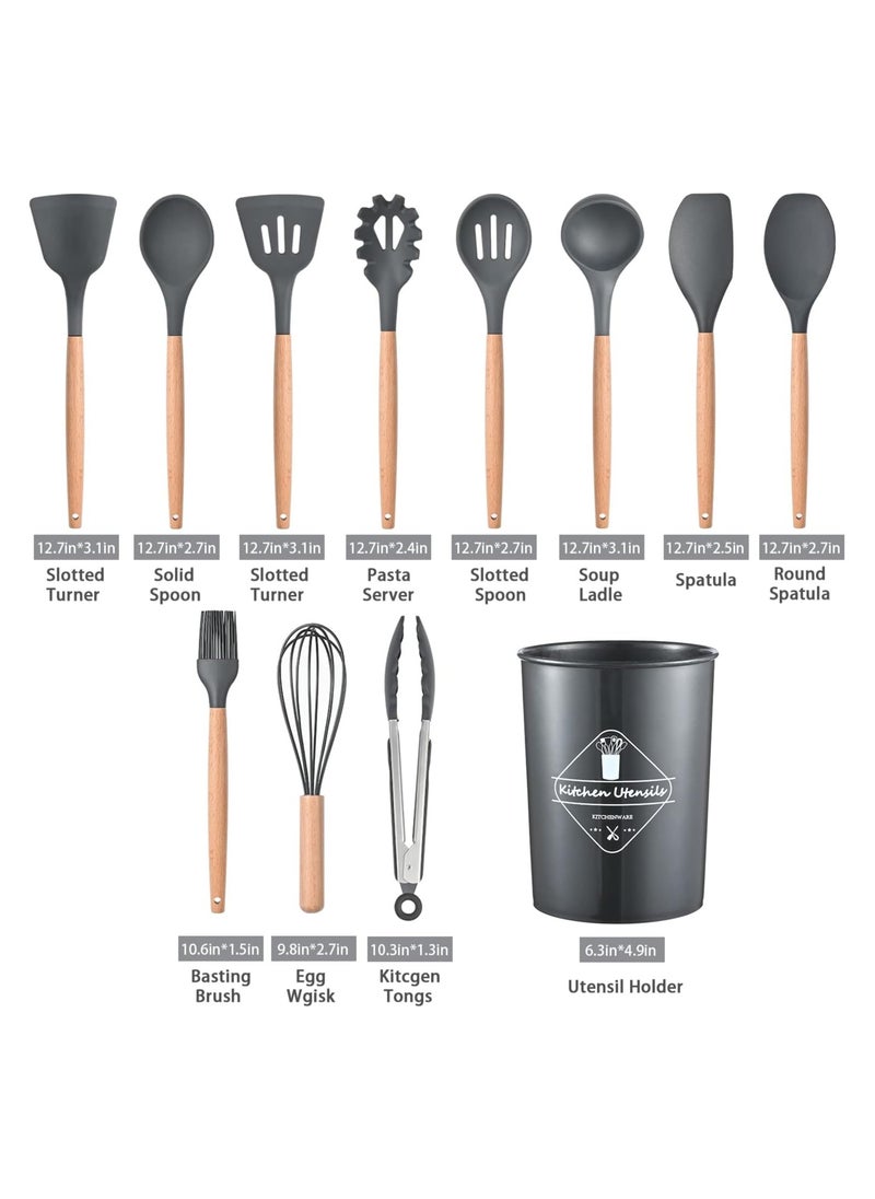 VIO 12Pcs Kitchen Utensil Set Silicone Cooking Utensils Kit Spatula Heat Resistant Wooden Spoons Gadgets Tool for Non Stick Cookware  - Image 2