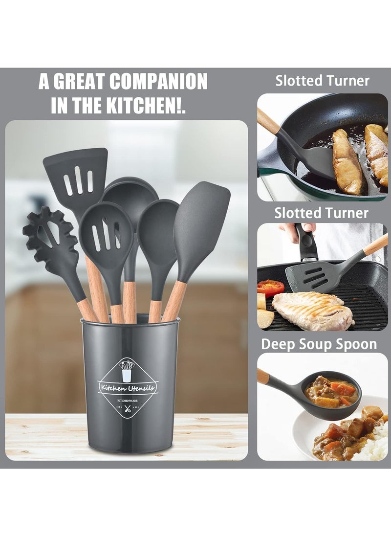 VIO 12Pcs Kitchen Utensil Set Silicone Cooking Utensils Kit Spatula Heat Resistant Wooden Spoons Gadgets Tool for Non Stick Cookware  - Image 5