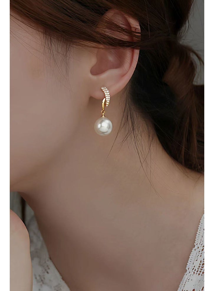 DAEVO Gold Plated Crescent Moon CZ Pearl Drop Hoop Earrings Women Elegant Vintage Dangle Daily Wedding Gift Jewelry - Image 1