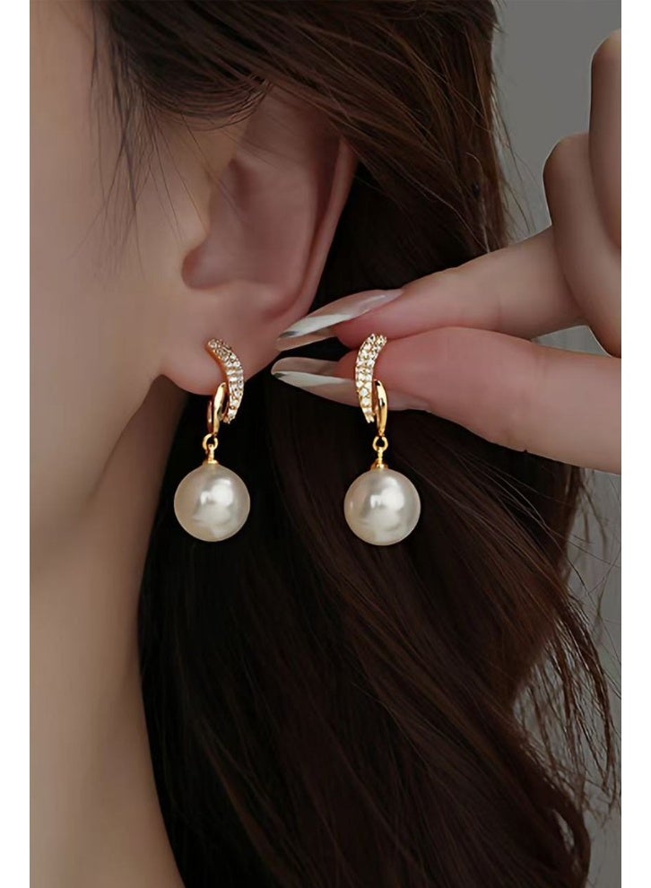 DAEVO Gold Plated Crescent Moon CZ Pearl Drop Hoop Earrings Women Elegant Vintage Dangle Daily Wedding Gift Jewelry - Image 2