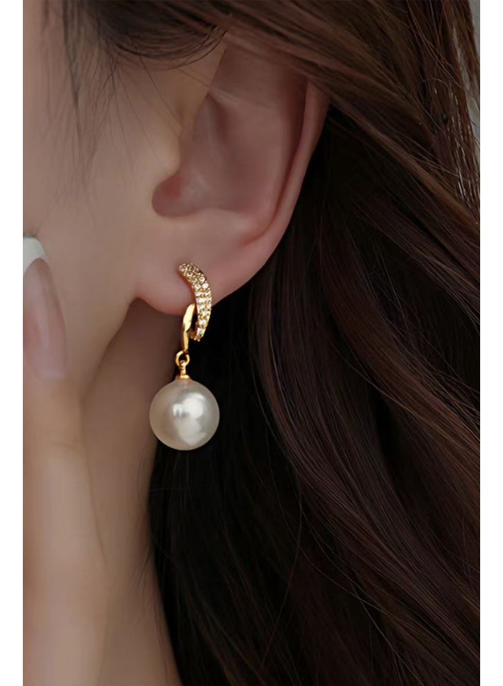 DAEVO Gold Plated Crescent Moon CZ Pearl Drop Hoop Earrings Women Elegant Vintage Dangle Daily Wedding Gift Jewelry - Image 3