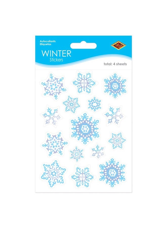 Beistle 4-Sheet Snowflake Stickers, Blue/Grey/White Winter Season Decorations, Snowy Decor & Festive Holiday Crafts, 15 Snowflake Icons Per Sheet - Image 4