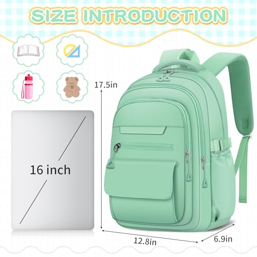 AFGWK Cute Backpack for School Teen Girls Green Bookbag Aesthetic Womens Travel Book Bags for School Kids Student Back Packs - Image 3