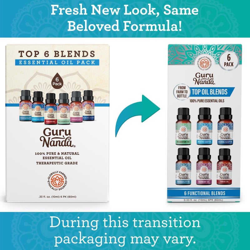 GuruNanda Essential Oil Blends (Set of 6) - Natural Essential Oil Set, Aromatherapy Oil Blends for Diffusers - Breathe Easy, Tranquility, Harmony, Calming Sleep, Relaxation & Thrive - Image 2