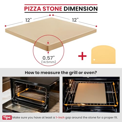 Unicook Pizza Stone for Oven and Grill, 12 inch Square Bread Baking Stone, Cordierite Baking Pan, Thermal Shock Resistant, Making Crispy Crust Pizzas, Bread, Cookie and More - Image 2