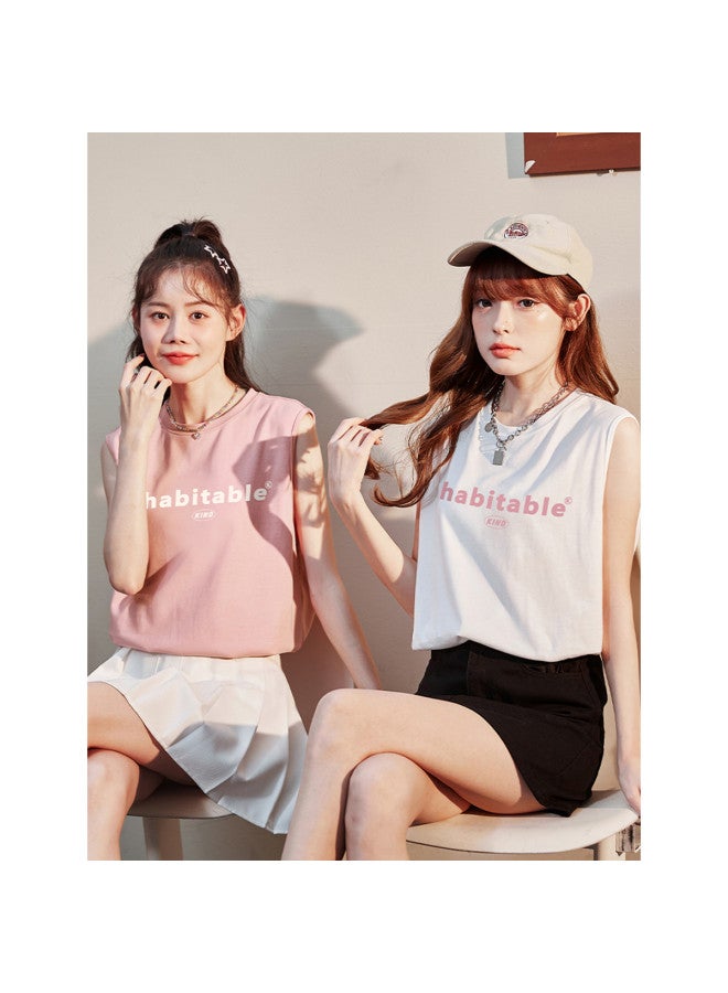 TonLion Women's Knit Text Front Sleeveless Vest Fashion Niche Korean Style - Image 3