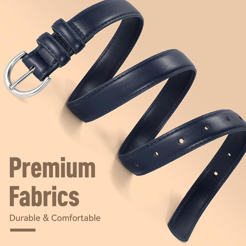 SANSTHS Women Leather Belt for Jeans Pants Fashion Ladies Skinny Belt for Dresses Thin Belt with Single Prong Buckle,navy blue,M - Image 2