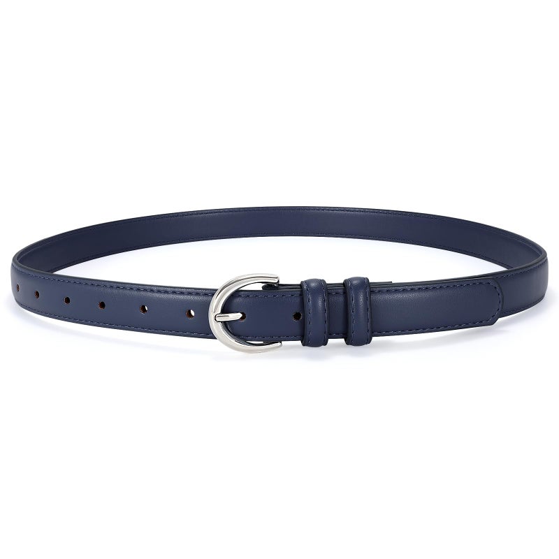 SANSTHS Women Leather Belt for Jeans Pants Fashion Ladies Skinny Belt for Dresses Thin Belt with Single Prong Buckle,navy blue,M - Image 1