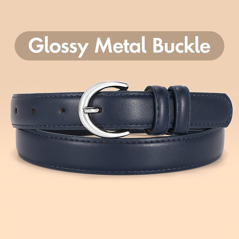 SANSTHS Women Leather Belt for Jeans Pants Fashion Ladies Skinny Belt for Dresses Thin Belt with Single Prong Buckle,navy blue,M - Image 5